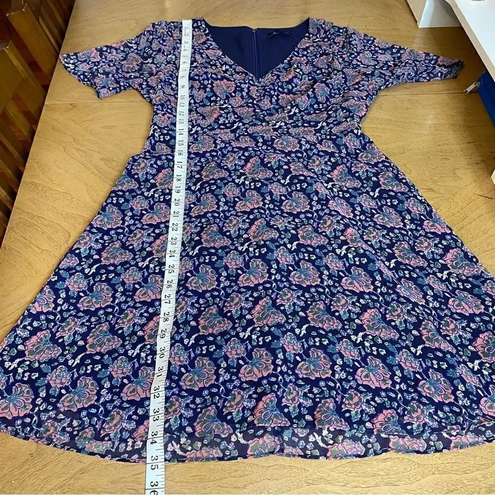 Madewell Navy Orchard Flutter-Sleeve Dress in Fan Floral Mix Size 2